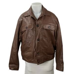 H&M Women's Faux Vegan Leather Collar Long Sleeve Button Down Coat Jacket Top XL